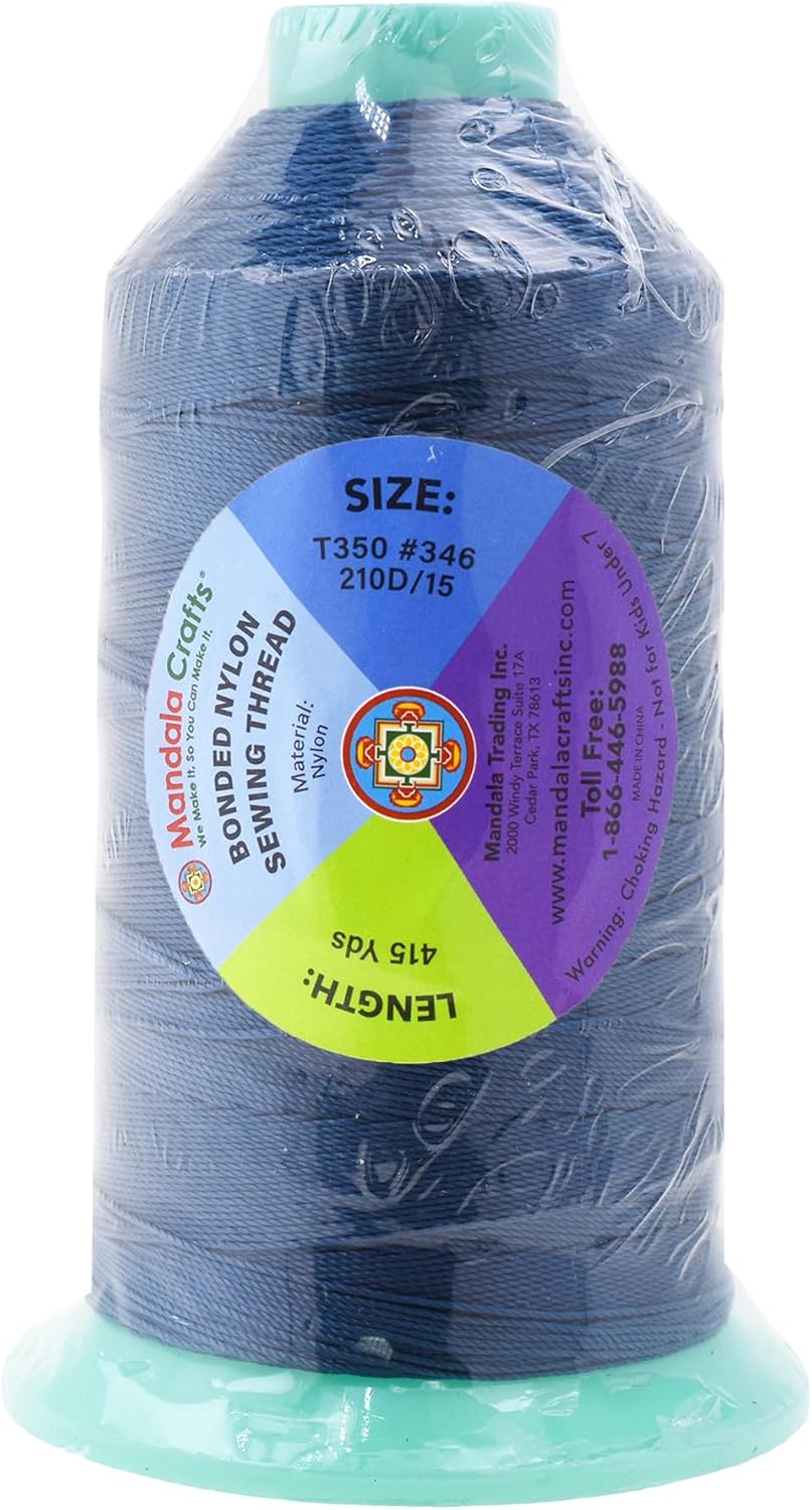 Mandala Crafts Bonded Nylon Thread Airforce Blue Heavy Duty Sewing Threads - 415 YDs Size 346 210D T350 Tex 350 Thread for Leather Jeans Weaving Outdoor Marine Upholstery Threads