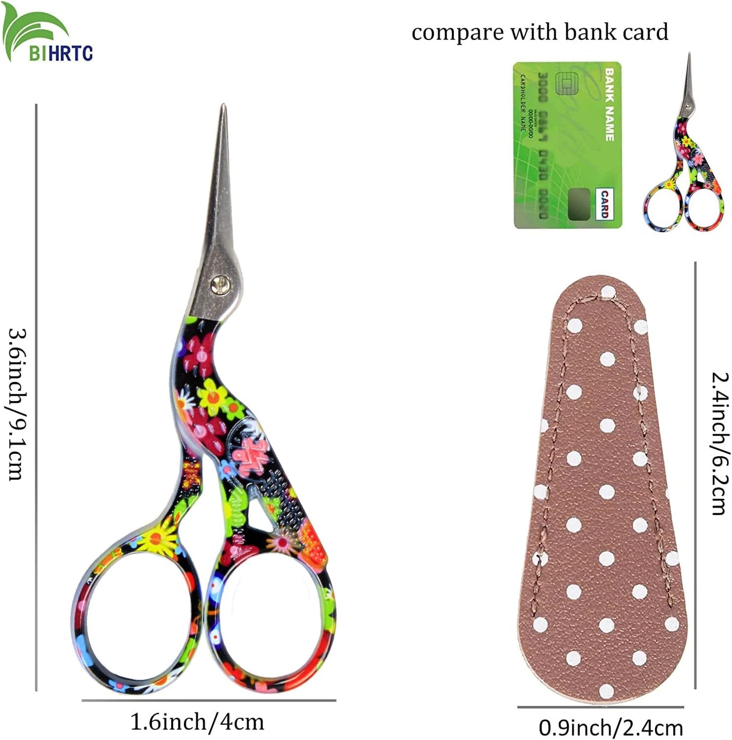 BIHRTC 3.6 Inch Bird Sewing Scissors Sewing Embroidery Scissors with Case Small Stainless Steel Sharp Pointed Tip for Household Office Home Needlework DIY Art Handcraft Tool
