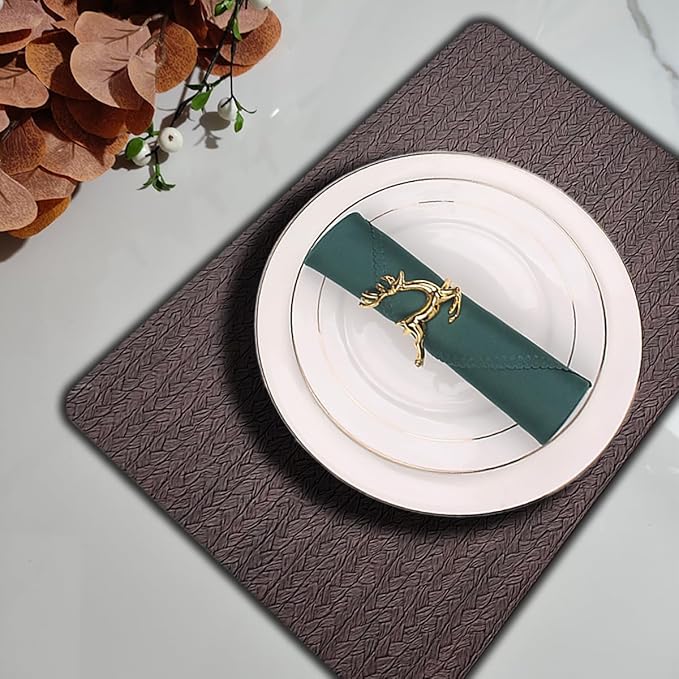 PIGCHCY Waterproof PVC Place Mats Set of 6, Non-Slip Faux Leather Placemats Rattan Pattern Surface Table Mats for Wedding/Birthday Party/Kitchen (18"x12", Brown)
