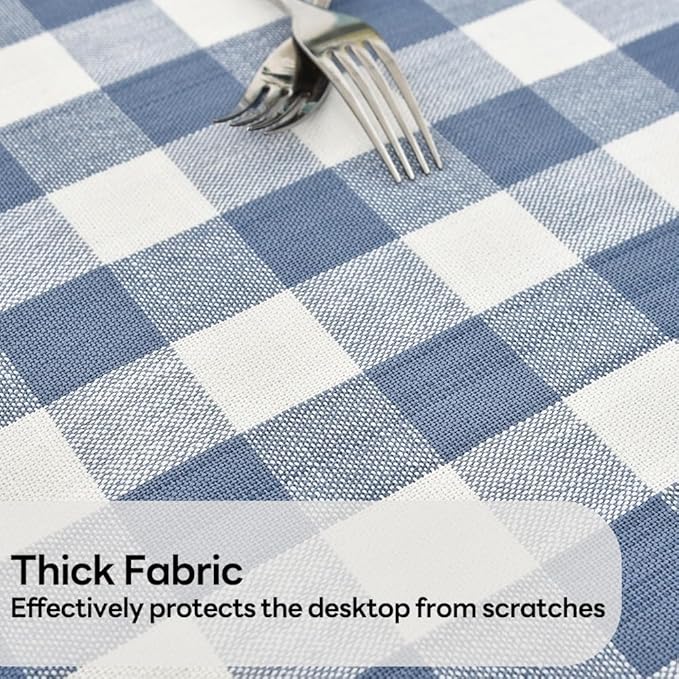 Gingham Round Tablecloth Table Cloth Heavy Duty Cotton Checkered Table Cloth Round Cover for Dining Room(R-Blue, 53 inch Diameter)