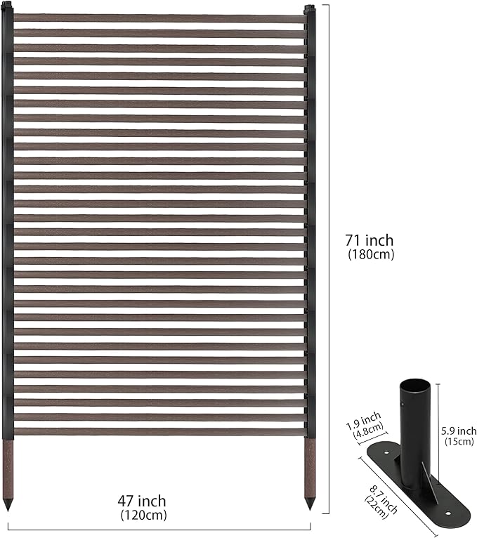 Outdoor Privacy Screen Fence with Feet Stand 4FT x 6FT, Freestanding Fence Privacy Screen for Outside, Metal Pipes and Slats Panels Divider Stake for Garden Patio Balcony Backyard Brown
