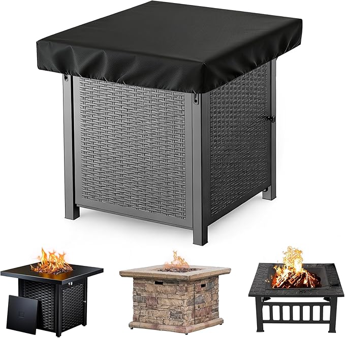 Outdoor Fire Pit Cover Square, Waterproof Fire Pit Cover for 28"-32" Square Fire Pit Tables, Industrial-Grade 3-Layer Structure 600D Fabric, UV Proof & Tear-Resistant Outdoor Firepit Cover