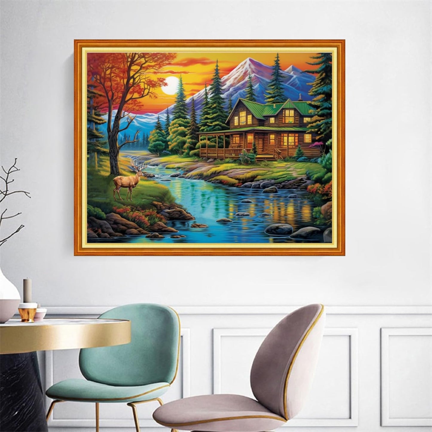 Cross Stitch Kits for Beginners Stamped Cross-Stitch Supplies Needlework preprint Embroidery Kits for Adults DIY Needlepoint Kits Embroidery Patterns 11CT-Charming Cabin Scenery 16x20 inchs