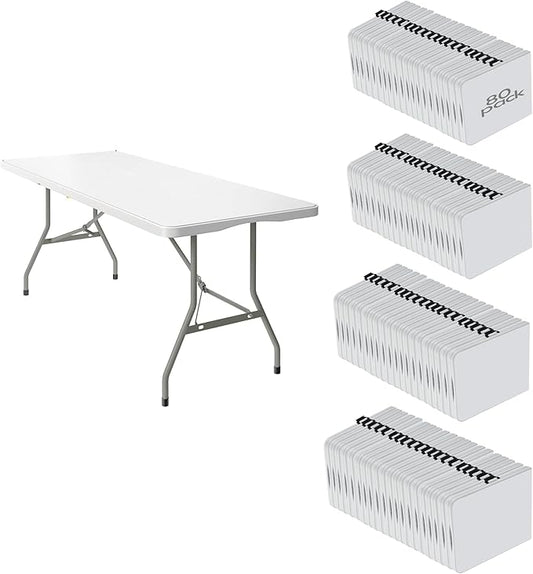 80 Pack of 6 Foot Foldable Table with Built in Handle & Steel Legs ,Heavy Duty Portable ,Perfect for Party, Dining, Wedding, Events, Picnic Indoor, Outdoor, Camping, Utility, Folding(white-80pac)