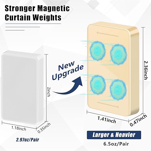 32 Pcs Outdoor Curtain Weights, 16 Pairs Upgrade to Heavier Magnetic Drapery Weights, Plastic Wrapped Waterproof Curtain Magnets for Home Decor, Tablecloth, Patio, Shower, Outside Curtains-Beige