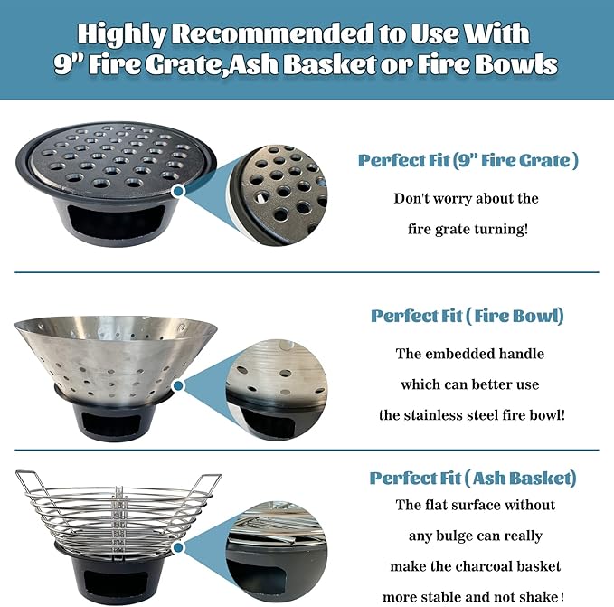 KAMaster Ash Can with Folding Handle Compatible with Large Big Green Egg,Charcoal Ash Collector Must Haves Green Egg Accessories Carbon Steel Ash Pot High Temperature Resistance Kamado Ash Basket
