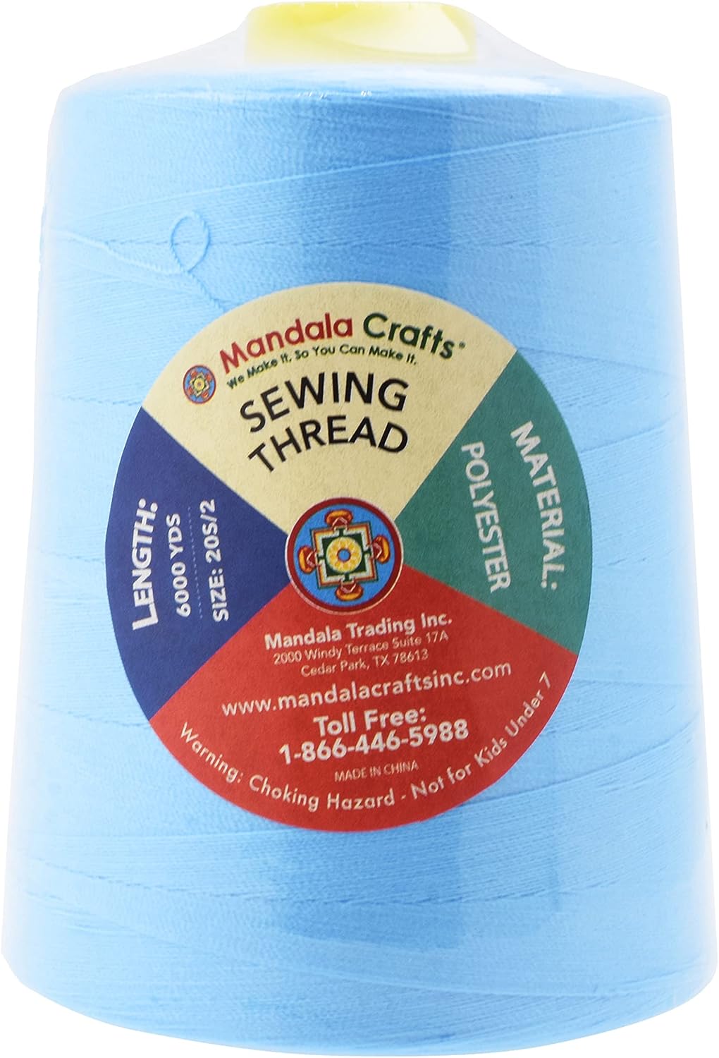 Mandala Crafts 4 Pack of Serger Threads Cones Spools - 20S/2 24000 Yards Polyester Light Blue Threads for Sergers Machine and Overlock Quilting Sewing Machine