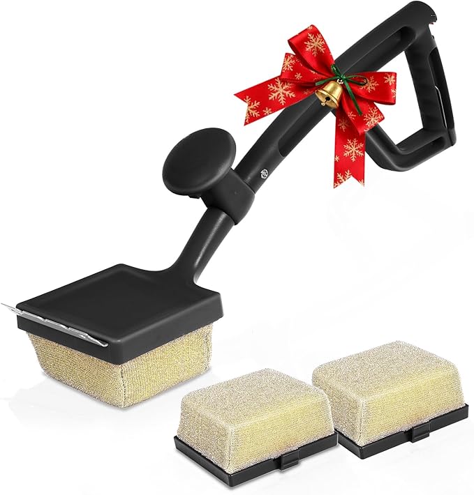 SHINESTAR Bristle-Free Griddle Cleaning Kit – BBQ Steam Grill Brush with 2 Replacement Heads & Scraper for Cast Iron & Stainless Steel Grates,Excellent Grill Tools, Black