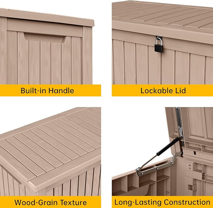 DRATO 200 Gallon Deck Box, Waterproof Resin Large Outdoor Storgae Box for Patio Furniture, Patio Cushions, Gardening Tools, Pool Supplies, Lockable（Gray，200 Gallon）