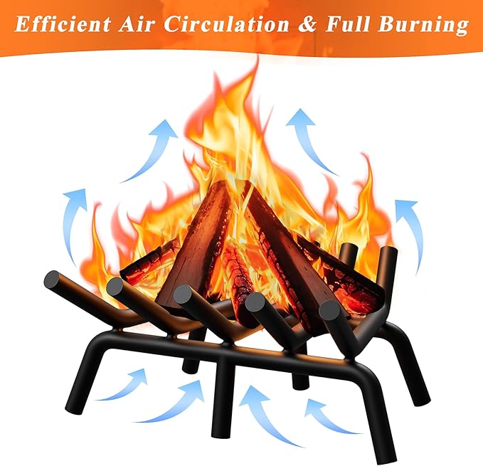 Fireplace Grate 17 Inch with 6 Support Legs, Round Solid Steel Heavy Duty Fireplace Log Holder, Fireplace Log Grate for Indoor Fireplace & Outdoor Firepit
