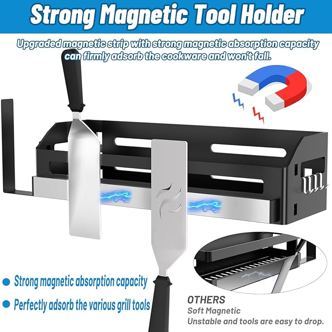 Griddle Caddy for Blackstone Griddles 17"/22"/28"/36"/Prep Cart, Space Saving Blackstone Griddle Accessories, BBQ Grill Storage Organizer with Magnetic Tool Holder & Paper Towel Holder & J-Hooks
