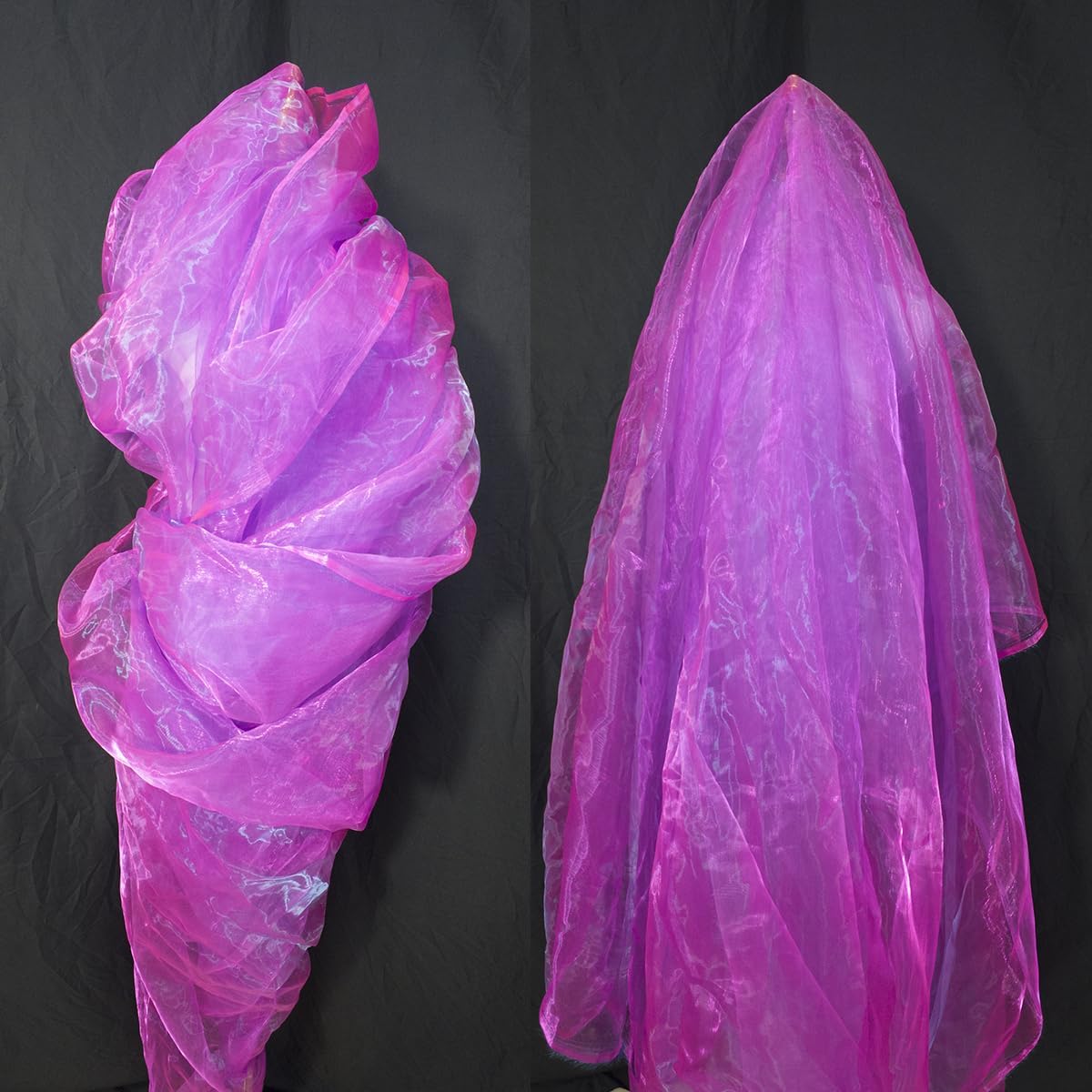 Two-Tone Iridescent Holographic Organza Fabric - 5.5 Yards by The Yard | Lightweight Sheer Tulle | for Wedding Dresses, Party Decor, DIY Crafts, Shiny Backdrops(Magenta with a hint of Blue)