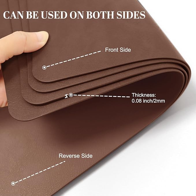 Faux Leather Placemats, Set of 4, 12''×17' Textures on Both Sides, Heat-Resistant, Waterproof and Oil-Proof, Reversible Place Mats for Kitchen, Dining Table, Outdoor - Brown