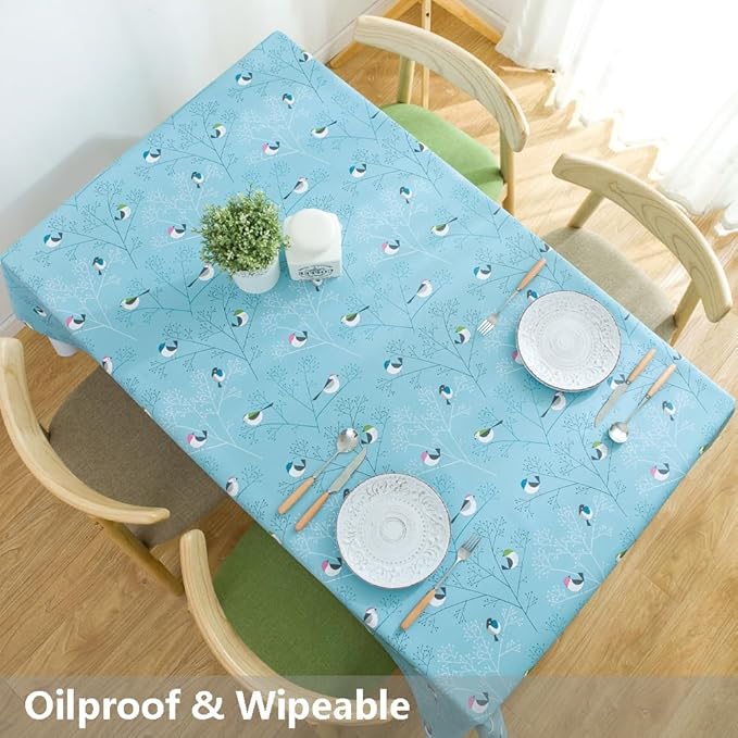 TruDelve Heavy Duty Vinyl Tablecloths Plastic Table Cloths Waterproof Tablecloth Outdoor Table Cloths for 8 Foot Rectangle Tables (108'' x 54'', Birds-2)