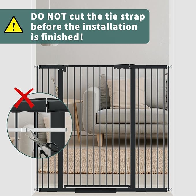 40.55" Tall 1.37" Ultra Narrow Spacing Dogs Pets Baby Gate for Doorway Safety Proof Indoor 53.74-61.61" Extra Wide Puppy Pressure Mounted No Drill Walk Through Black Metal Hallway