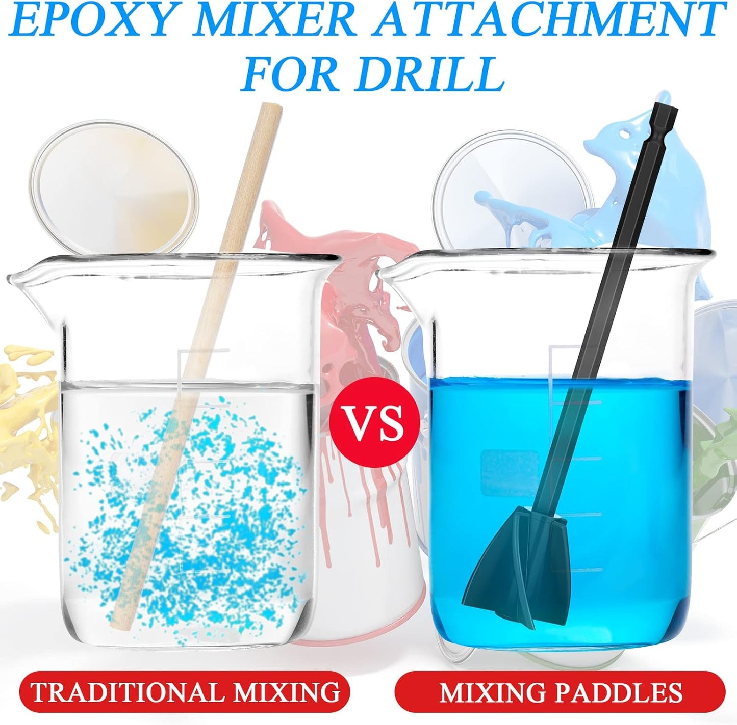 12 Pieces Epoxy Mixer Attachment for Drill Helix Paint Mixer Reusable Paint Stirrers Drill Attachment for Resin for Jewelry Resin Casting Molds (Red, Blue, Black, White)