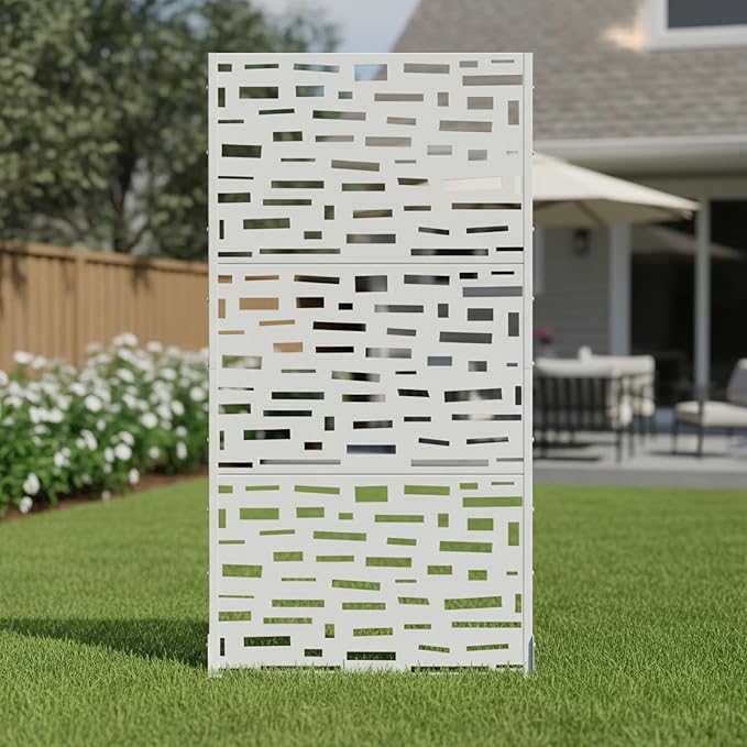 Casaphoria Metal Privacy Screen Outdoor, 72" H x 35" W Freestanding Decorative Privacy Screen for Patio Deck Balcony Garden with Stable Base, White Gerald