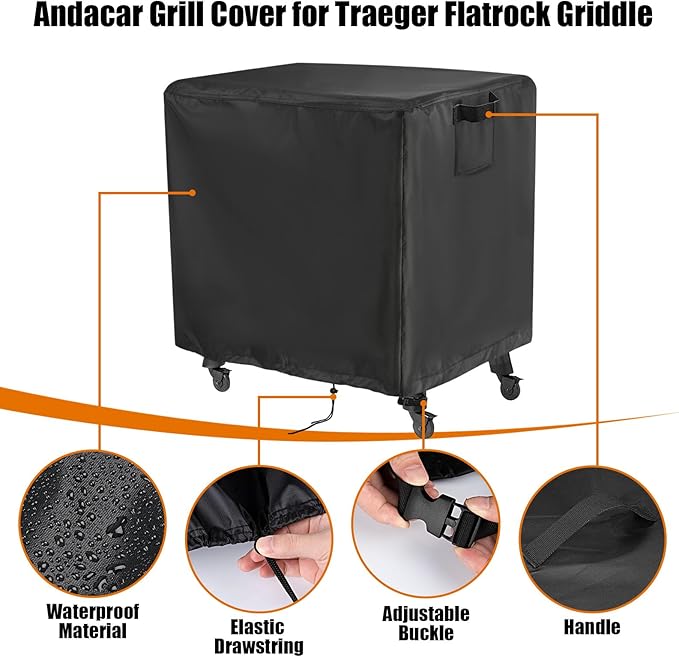 Outdoor Griddle Cover for Traeger Grills Flatrock, Heavy Duty Flat Top Grill Cover Waterproof BBQ Gas Grill Covers for Traeger Flatrock Flat Rock Griddle Grill(BAC751) - 43"L×28"W×39"H, Black