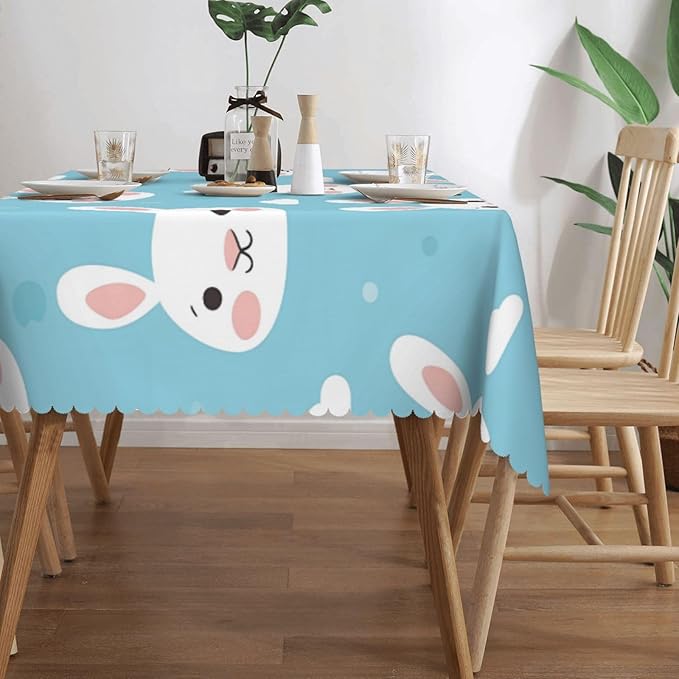 Rectangle Table Cloth Funny Rabbits Waterproof Tablecloth 54 x 72 in Washable Table Cover for Home Kitchen Wedding Dining