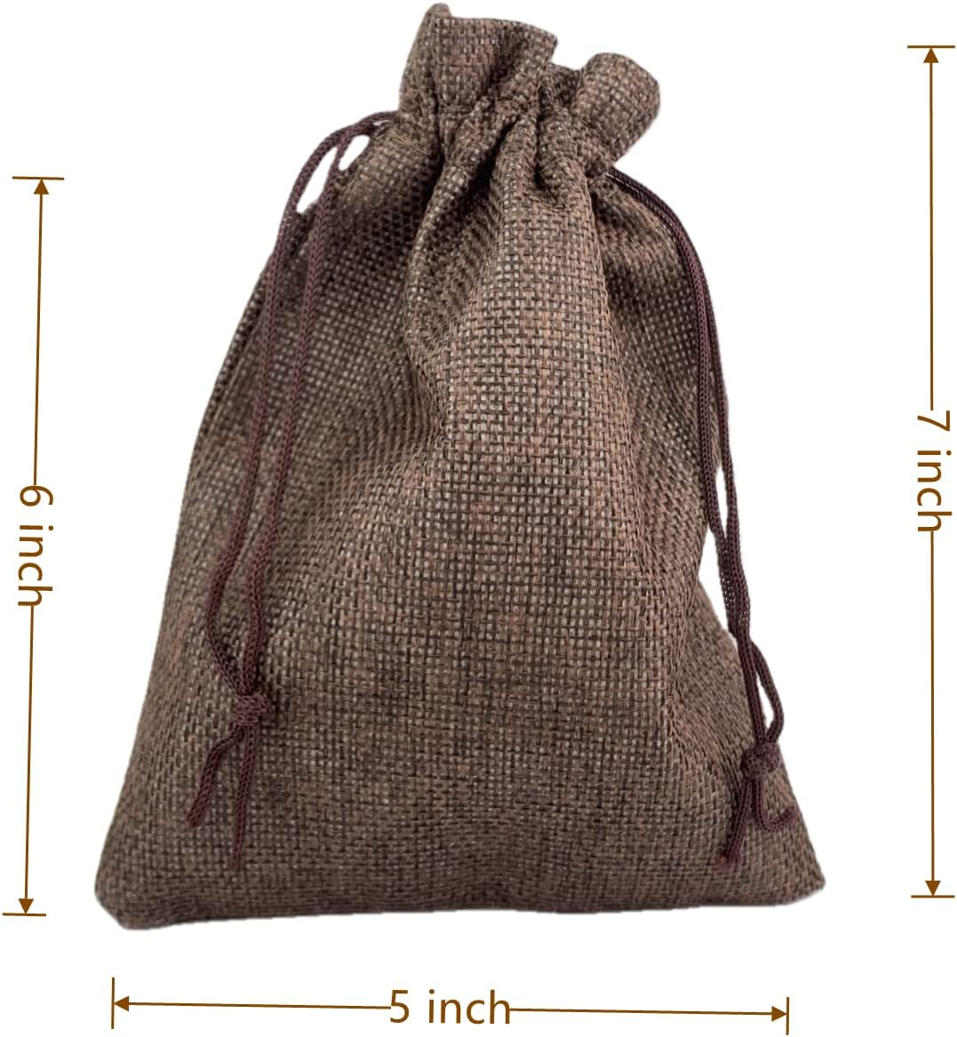 Palmhomee Pack of 25 Burlap Gift Bags with Drawstring Linen Jewelry Pouches Wedding Hessian Jute Bags for Birthday and Treat Pouches Party Wedding Favors Gift (5x7 Inch, Coffee)
