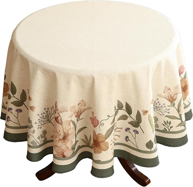 Designer Vintage French Small Round Tablecloth,Linen Shabby Chic Floral Colorfast Table Cloth,Decor Table Cover for Kitchen,Dining,Tea Party,Home,Christmas,Diameter 55"-Manolya