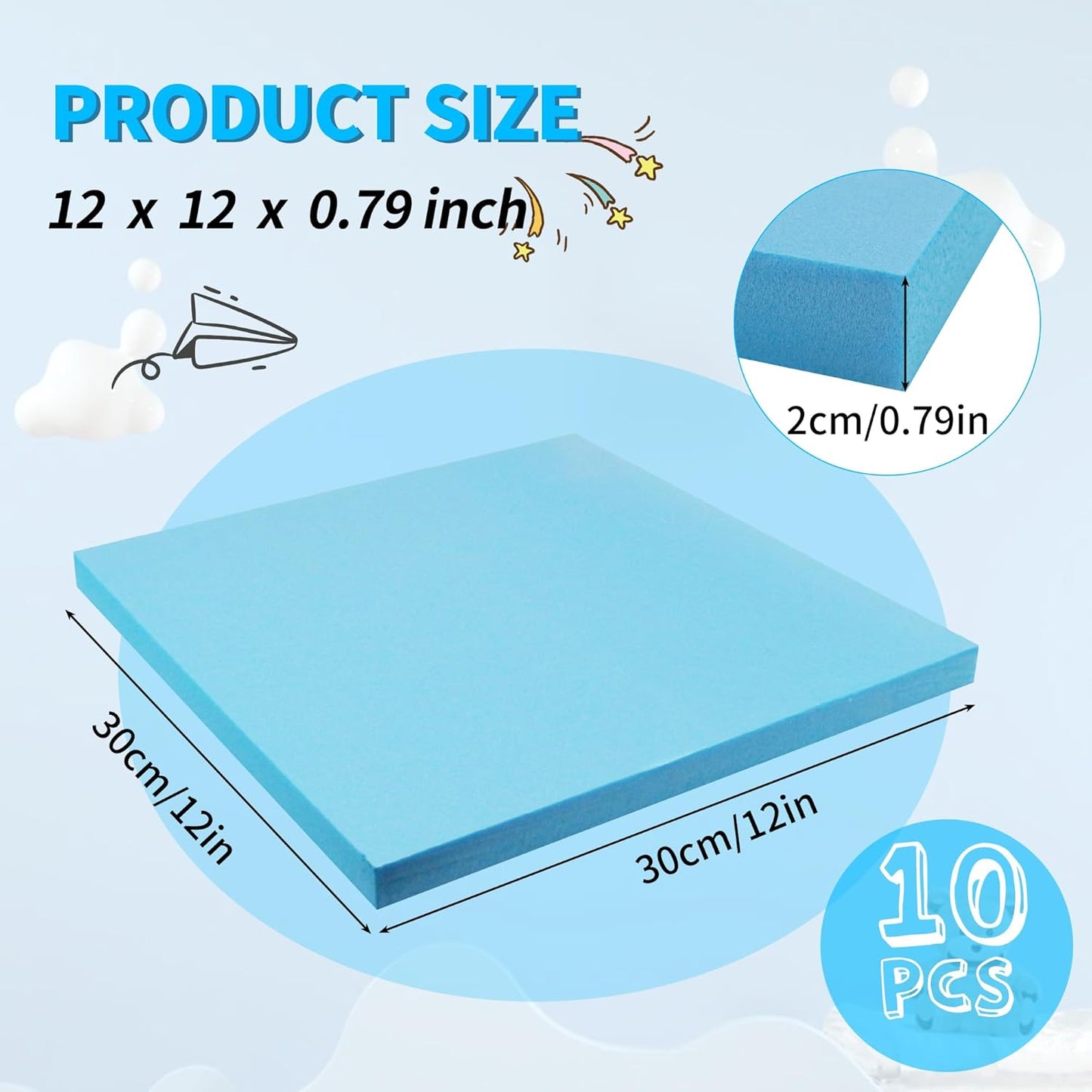 LuckyFoam Blue 10 Pack 12x12x0.79 inch Foam Sheets 0.79 Inch Thick Polystyrene Rectangles XPS Foam Board Craft for Insulating DIY Modeling Art Supplies