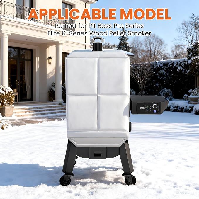 Hisencn Grill Insulation Blanket for Pit Boss Pro Series Elite 6-Series Wood Pellet Smoker PBV6PSE, Magnetic Heat Retention Smoker Cover, Fire-Resistant Fiberglass Blanket, Save Pellets in Winter