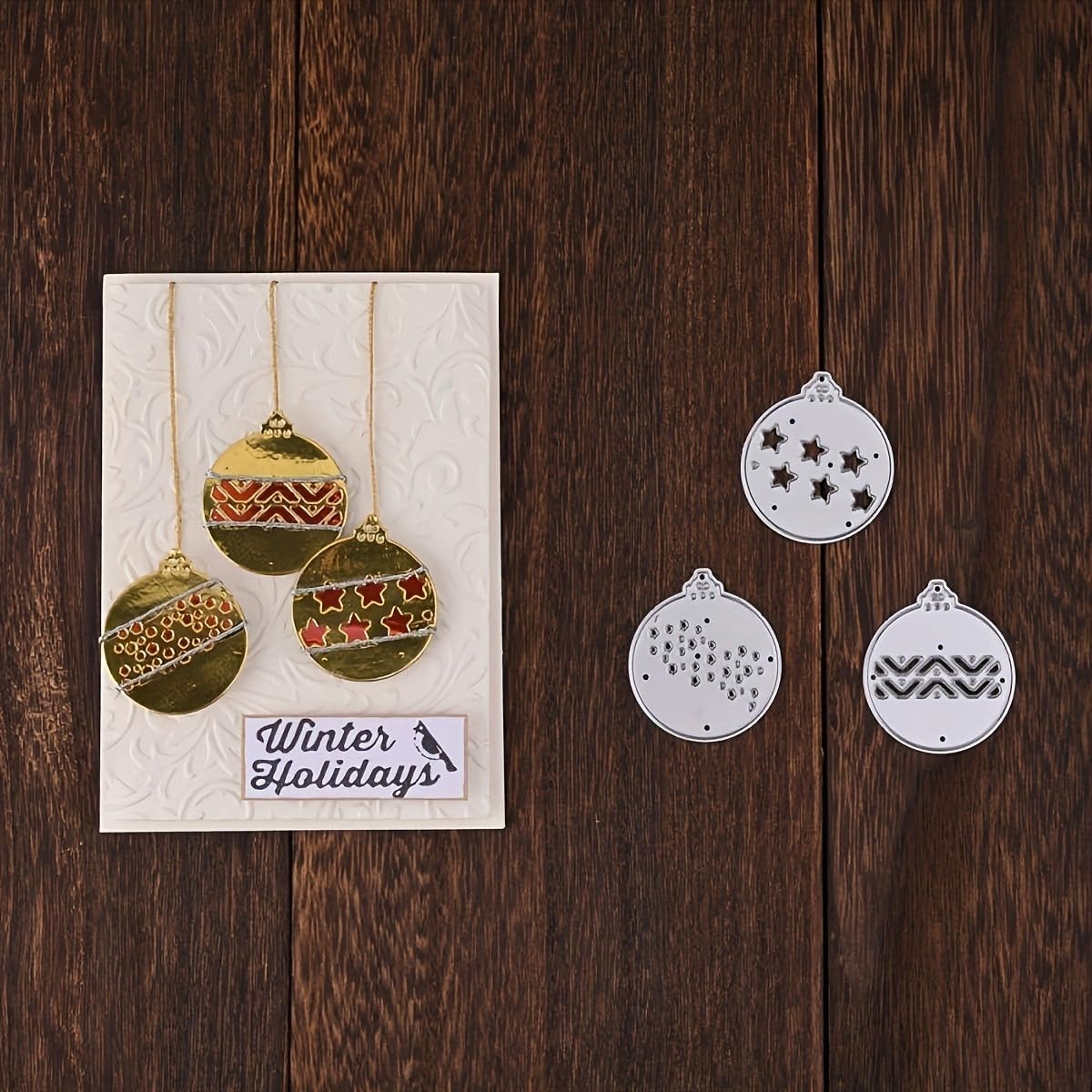 Lapoo Festivals Metal Cutting Die for Scrapbooking - Durable, Cut Stencils for DIY Scrapbook Photo Album Decorative Paper Card, Card Making Supplies, Embossing (8 Christmas Balls 5.6 x 2.8 in)