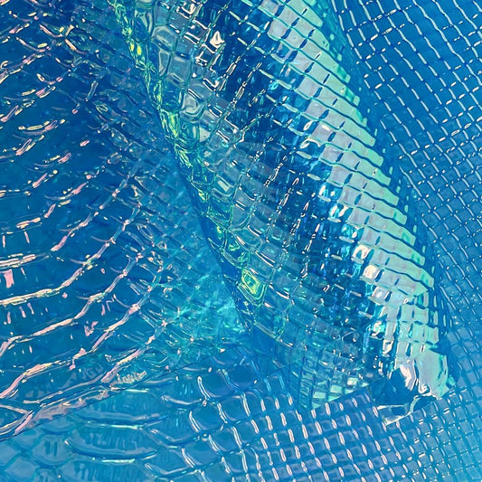 ONEART | Iridescent Transparent Embossed Vinyl Holographic Blue Clear PVC Vinyl Craft Fabric 16"×54" for Sewing DIY Projects-Snake Skin