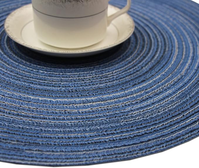 PIGCHCY Round Placemats Set of 8 Round Table Placemats Braided Cotton Place Mats 15 inch for Kitchen Dining Table Holiday Party (Blue)