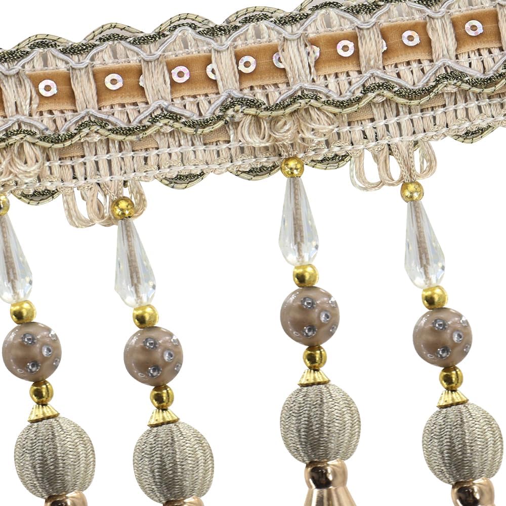 3yards Beading Fringe Trimming Long Beads Tassel Curtain Trim Ribbon Trim for Cover Edge Decorative (beige)
