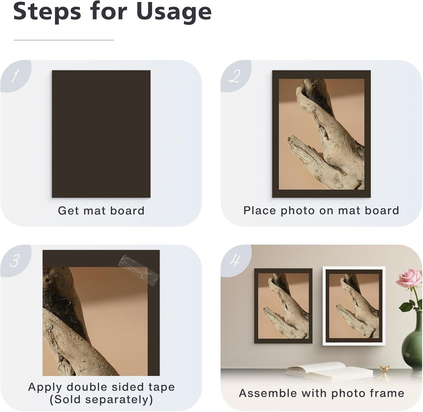 Golden State Art, 8.5x11 Uncut Photo Mat Matboard - Black Uncut Mats for DIY Projects, Presentation Boards, Art Crafts, Prints (50 Pack)