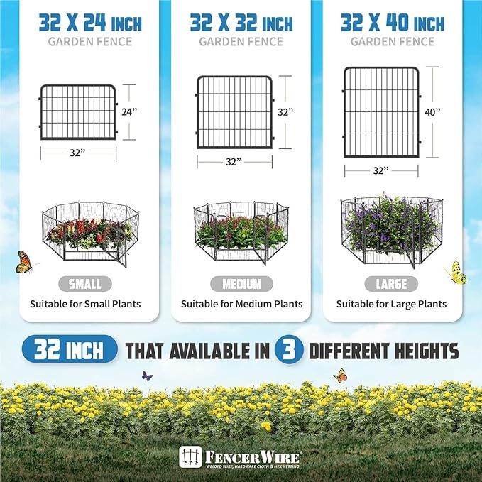 Fencer Wire Decorative Wire Fence, Panel Decor, Heavy Duty Iron Landscape Patio Flower Bed Animal Barrier Border Edging Section, Foldable Garden Fence for Yard for Dog Outdoor, 32 Inch x 21 FT