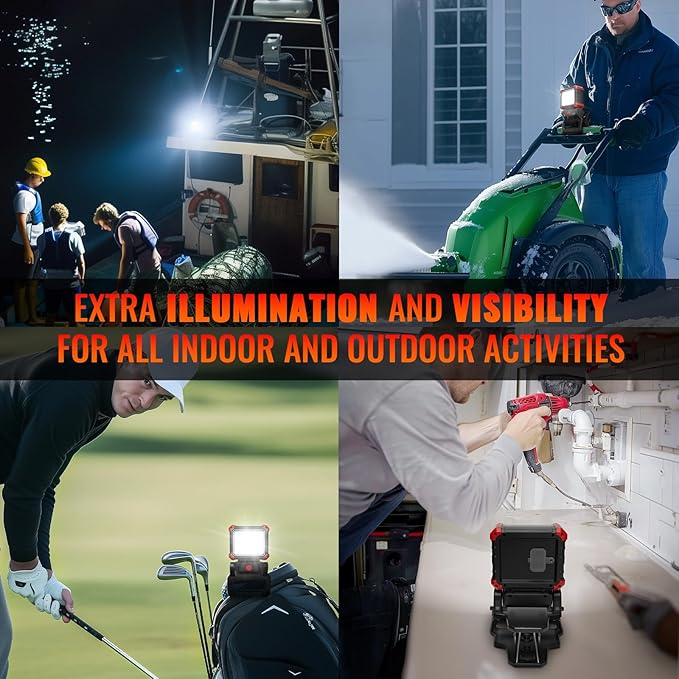 LED Rechargeable Work Light with Clamp, 2Pack 2100LM COB Magnetic Clip on Worklight 270° Rotating with Mobile Charger, Portable Clamp Work Light for Boats, Car Repairing, Job Site Lighting