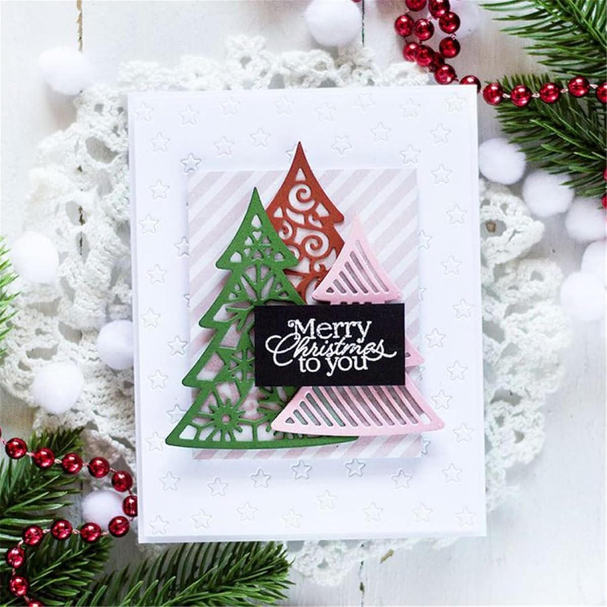 Mvchifay Cutting Dies for Card Making Metal Die-Cuts Scrapbooking Tool Hollow Frame DIY Craft Punch Template Embossing for Paper Album Decor (3 Christmas Tree-14.3x9.1cm)