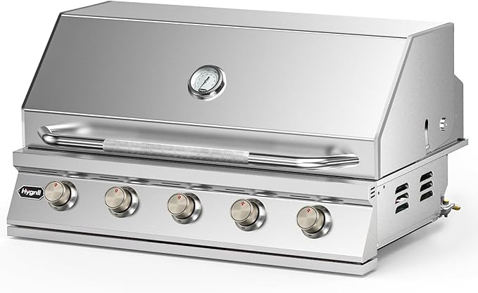 Hygrill 40-Inch Built In Grill, Stainless Steel 5-Burner Grill Head for Outdoor Kitchen, Natural Gas