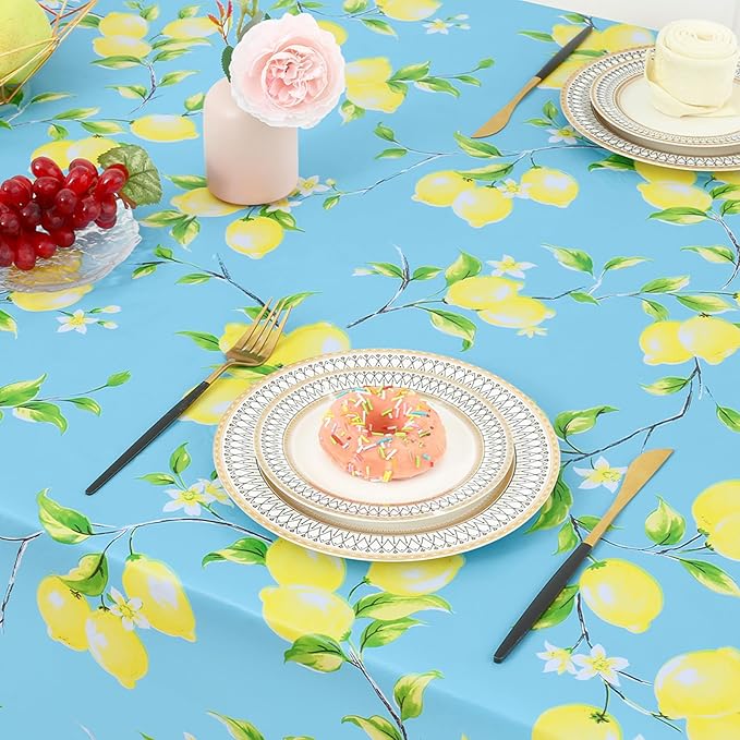 misaya Square Waterproof Vinyl Table Cloth, Wipeable Tablecloth with Flannel Backing, Plastic Table Cover for Dinner, Picnic, Indoor and Outdoor (Lemon, 54" x 54")