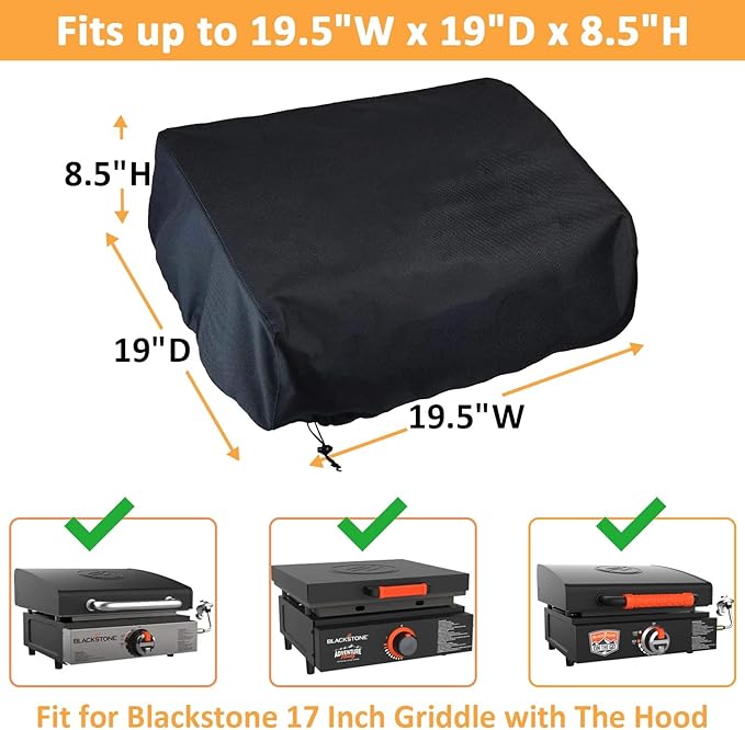 Griddle Cover for Blackstone 17 Inch Griddle with Hood, 600D Heavy Duty Cover for 17 Inch Tabletop Gas Griddle, Waterproof Grill Cover for Blackstone Accessories