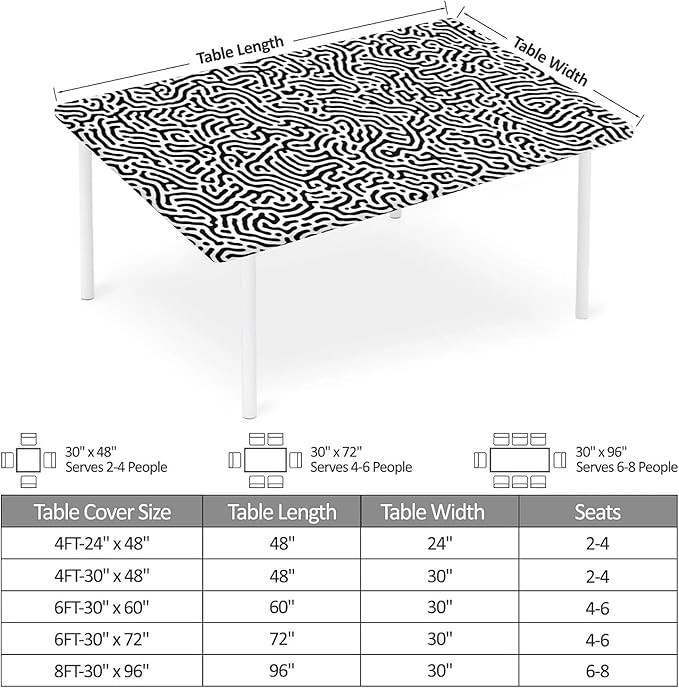 Rectangle Table Cloth Cover Waterproof Elastic Fitted Polyester Fitted Tablecloths for 4 Foot Tables for Indoor,Picnic, Camping, Outdoor （48" x 30"，Abstract Geometry）