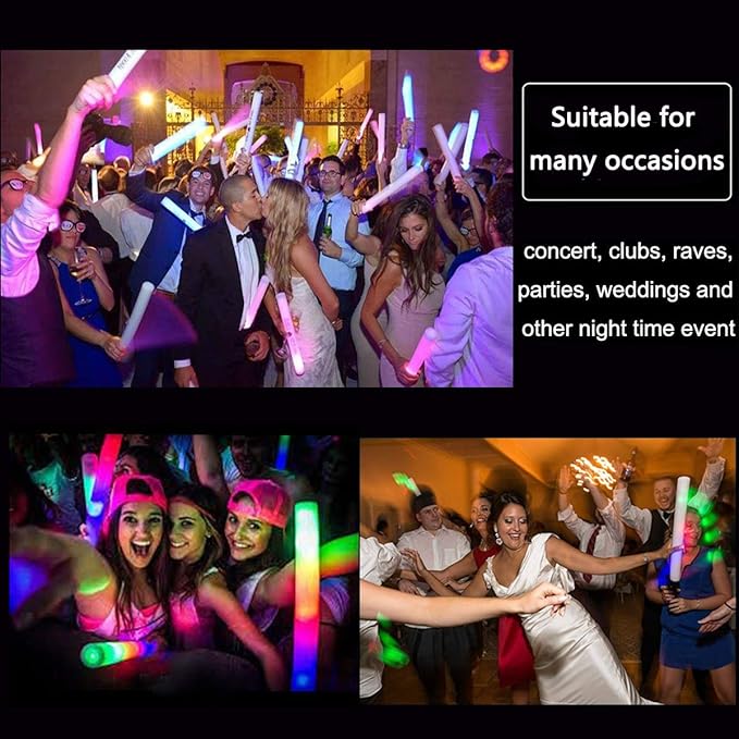 Glow Sticks Bulk, 32 Pcs LED Foam Sticks Glow in the Dark Party Supplies with 3 Modes Colorful Flashing,Light Up Batons Party Favors for Party Wedding Birthday Concert Halloween Christmas