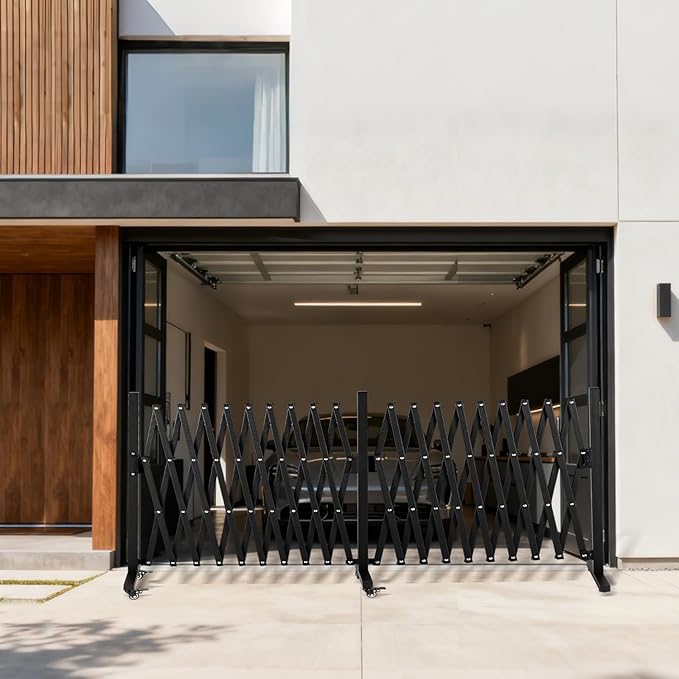 TECSPACE Aluminum Expandable Garden Fence, Portable Barricade Gate with Casters, Expansion Size 201×15.2×40.6 inches, Adjustable Flexible Fence Mobile Barricade Safety Barrier