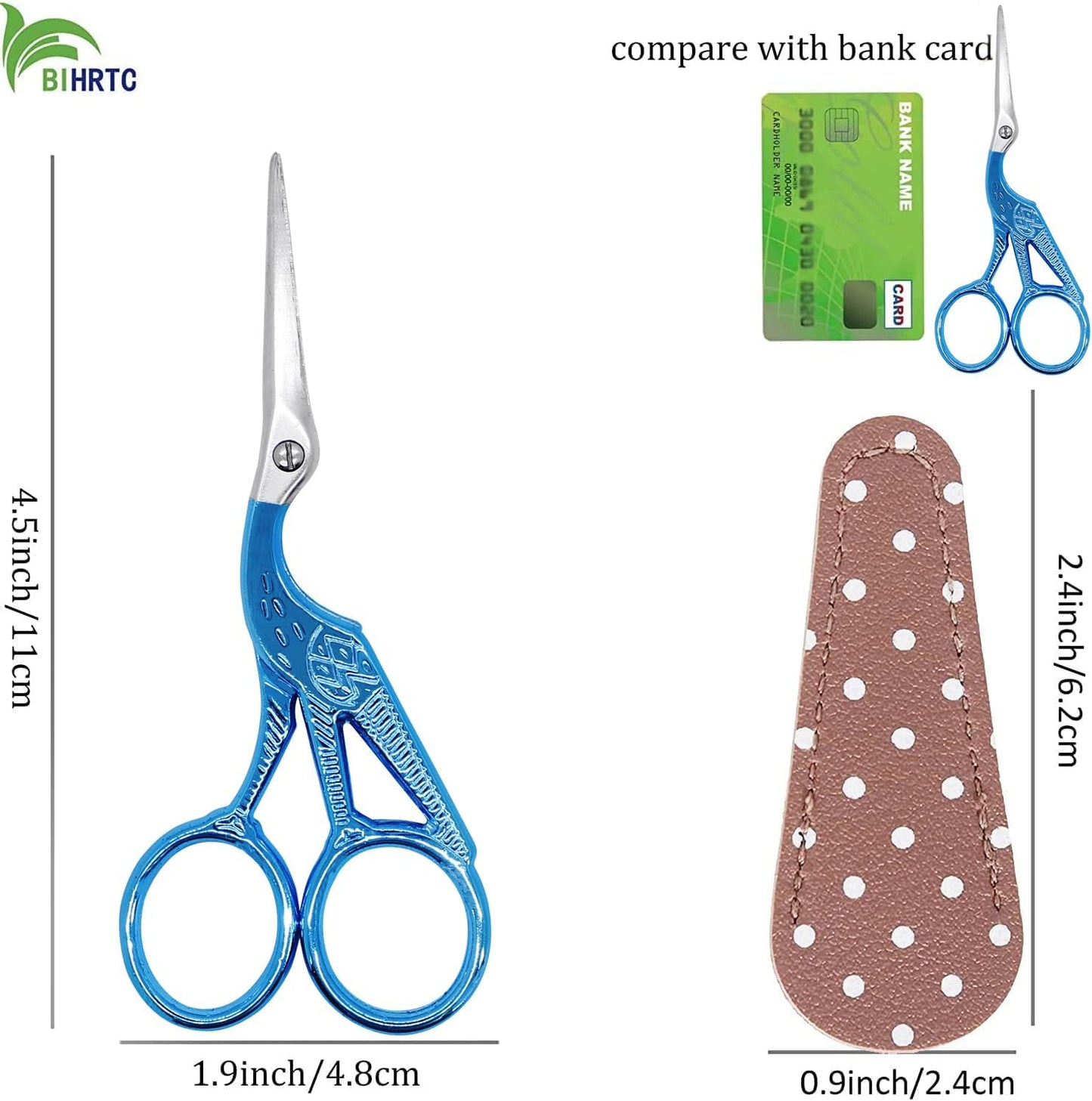 BIHRTC 4.5Inch Small Sewing Scissors Stainless Steel Sharp Tip Scissors with Leather Protect Cover for Embroidery Craft Needle Work Art Work Handcraft Threading