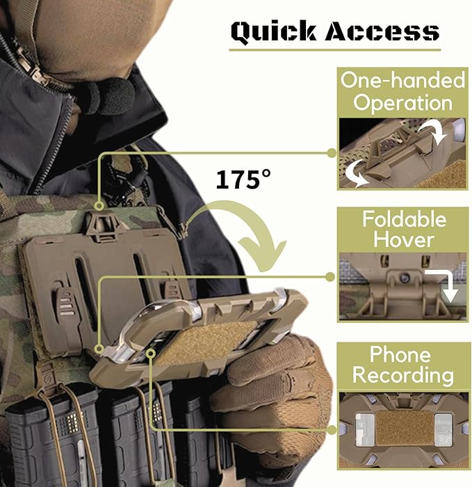 Let Me Be Tactical Plate Carrier Molle Phone Carrier Vest Attachments, Outdoor Universal Foldable Phone Chest Holder, Chest Rig Mount Navigation Board for 4.7"-6.7" Screen (FoldPanel-BCP)