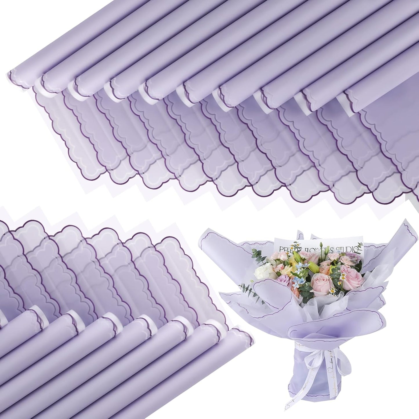 FUHITIM 20 Sheets Flower Wrapping Paper - Waterproof Floral Bouquet Wrapping Paper, Florist Supplies Packaging Paper for Wedding Birthday Gift DIY Crafts (Lavender Purple)