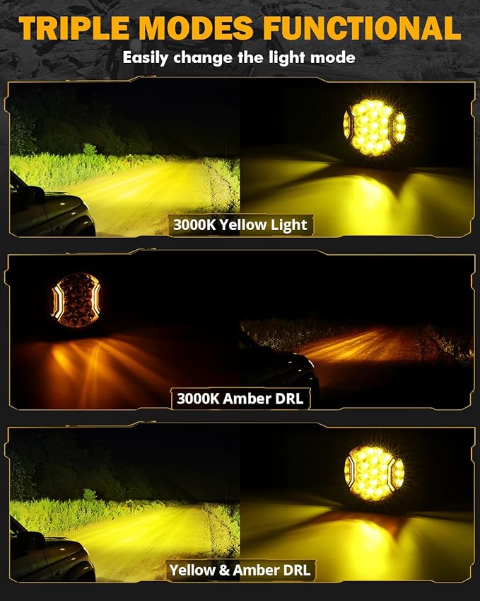 Auxbeam 7 Inch LED Side Shooter Light, V-Ultra Series Round Driving Offroad Lights 226W Hyper Spotlights with Amber DRL, 270° Wide Range Universal Amber Yellow Lights with Black Cover, Pair
