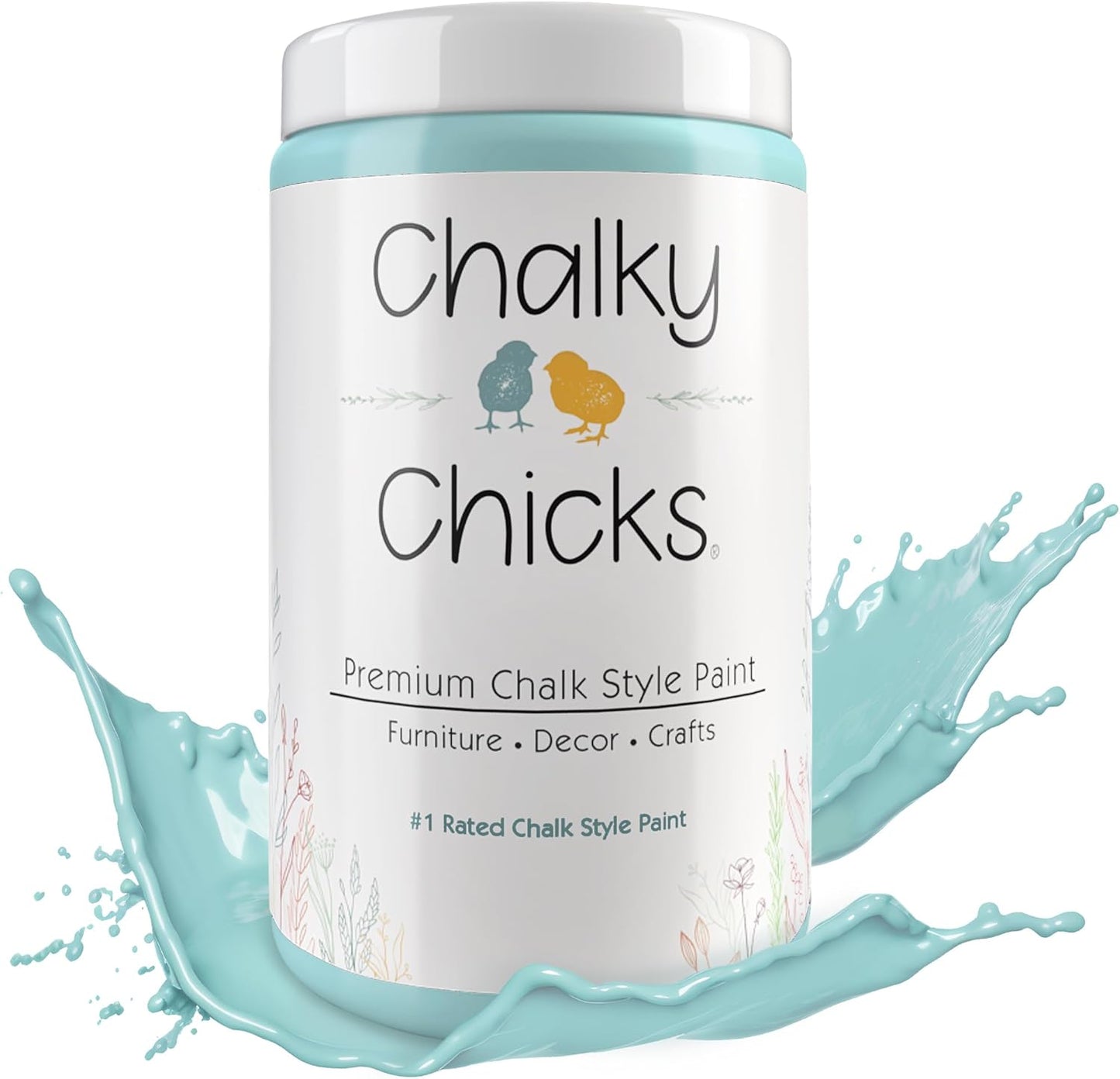 Chalky Chicks All-in-One Chalk Paint for Furniture or Cabinet - 32 Fl Oz - Matte Finish Rain Drop (Light Blue) for Metal, Wood Furniture Paint - No Sanding All-in-One for Home Decor & Crafts, USA Made