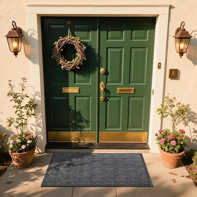 Yimobra Large Door Mat 47x32, All-Weather Waterproof Outdoor Mats for Front Door, Non Slip Rubber Doormat for Patio Proch Outside Entryway Indoor, Mix Grey