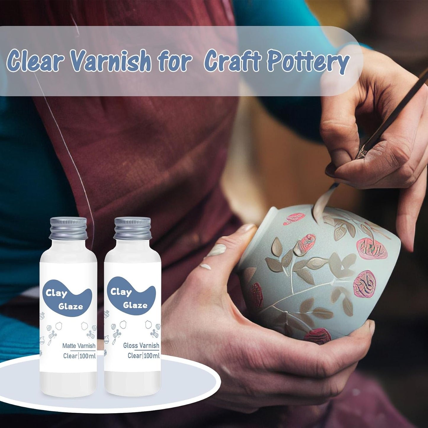 Air Dry Clay Glaze 100ml, Clay Varnish for Air Drying Clay, Clear Acrylic Varnish for Craft Pottery Waterproof & Gloss Finish