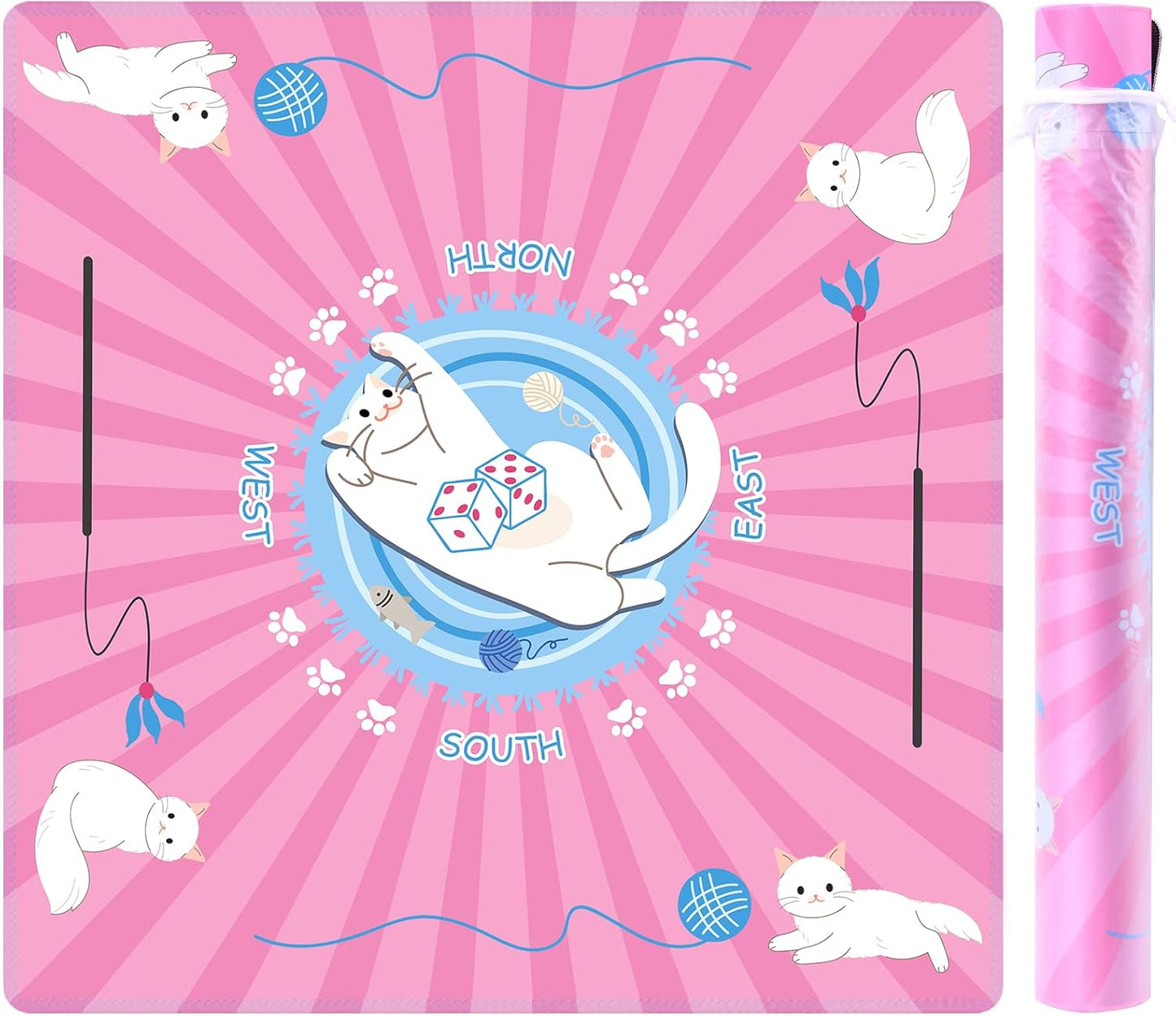 31.5''x31.5'' Mahjong Mat for Table, Mahjong Cloth Cover, Mahjong Tablecloth for Poker, Board Games Table Mat, Card Games, Tile Games, Dominoes (Cat)