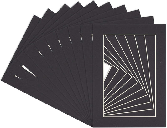 5x7 Mat for 8.5x11 Frame - Precut Mat Board Acid-Free Show Kit with Backing Board, and Clear Bags Black 5x7 Photo Matte Made to Fit a 8.5x11 Picture Frame Matboard for Framing, Pack of 25 Mats